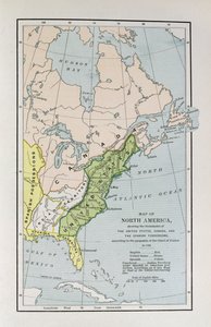 Észak-Amerika térképe, amely az Egyesült Államok, Kanada és a spanyol birtokok határait mutatja, a francia bíróság 1782-es javaslata szerint, a „The Narrative and Critical Histo” c.